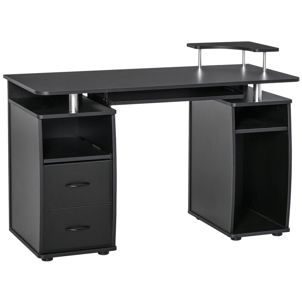 Computer Desk Office PC Table Workstation with Keyboard Tray, CPU Shelf, Drawers, Sliding Scanner Shelf, Black-0