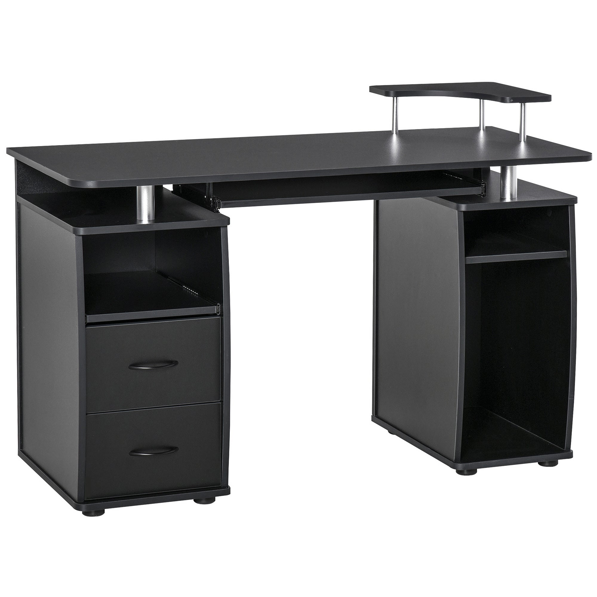 Computer Desk Office PC Table Workstation with Keyboard Tray, CPU Shelf, Drawers, Sliding Scanner Shelf, Black-0