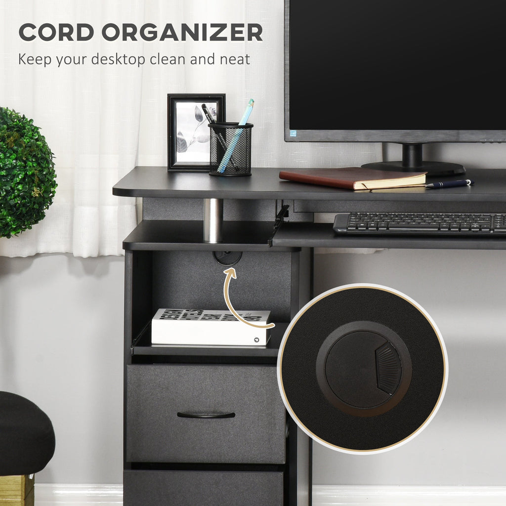 Computer Desk Office PC Table Workstation with Keyboard Tray, CPU Shelf, Drawers, Sliding Scanner Shelf, Black-4