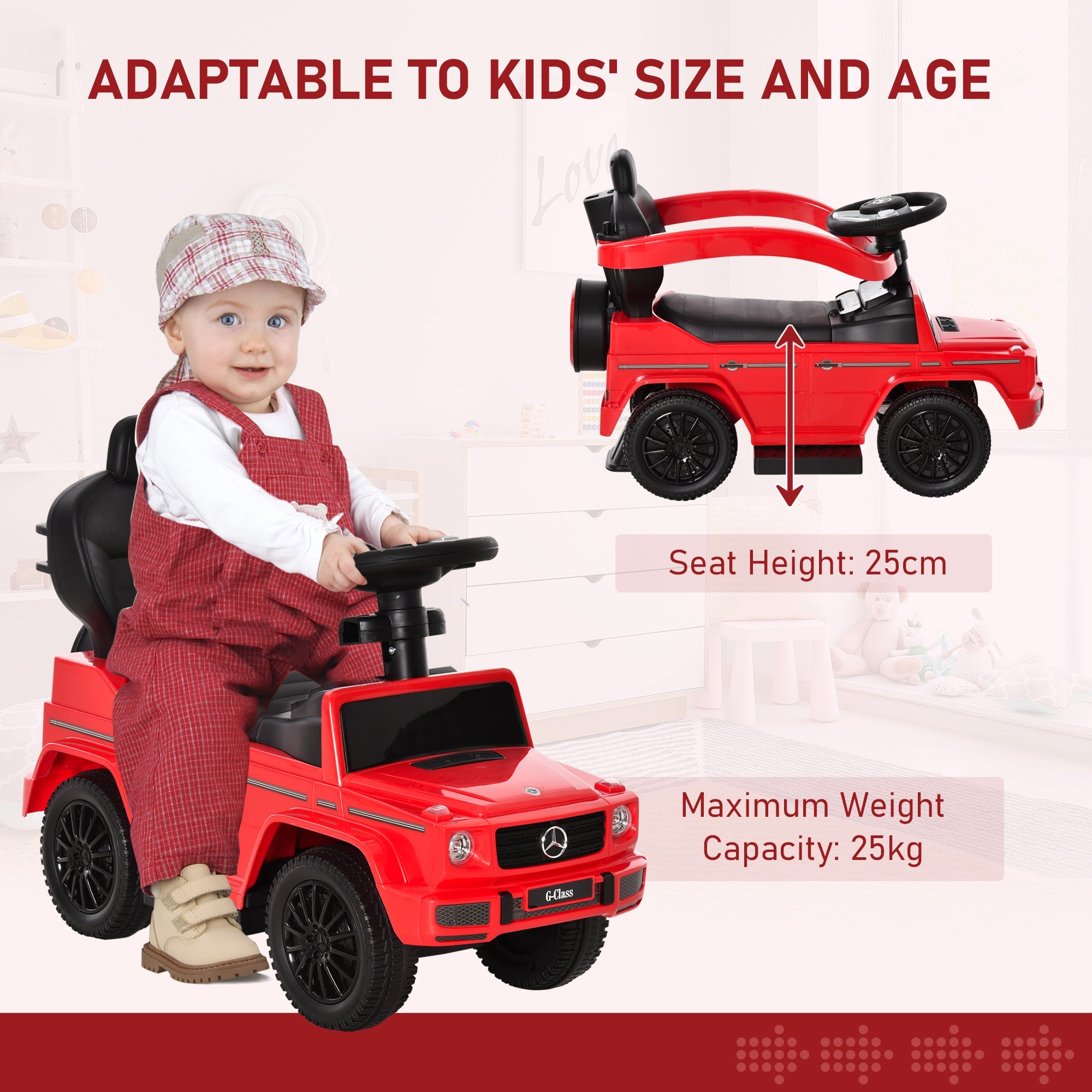 Compatible Kids Children's Ride-On Push Along Car Sliding Walker Mercedes-Benz G350 Licensed Floor Slider Vehicle with Steering Wheel Red-4