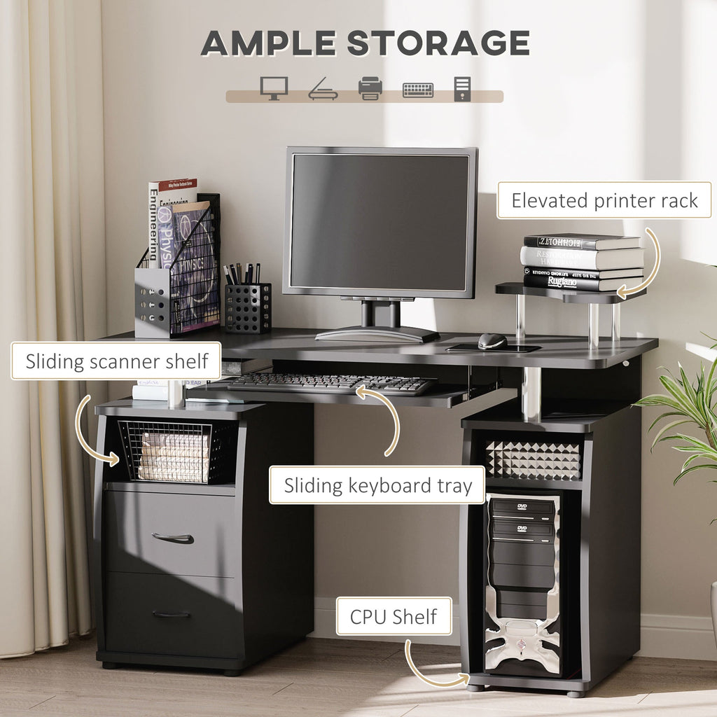 Computer Desk Office PC Table Workstation with Keyboard Tray, CPU Shelf, Drawers, Sliding Scanner Shelf, Black-3