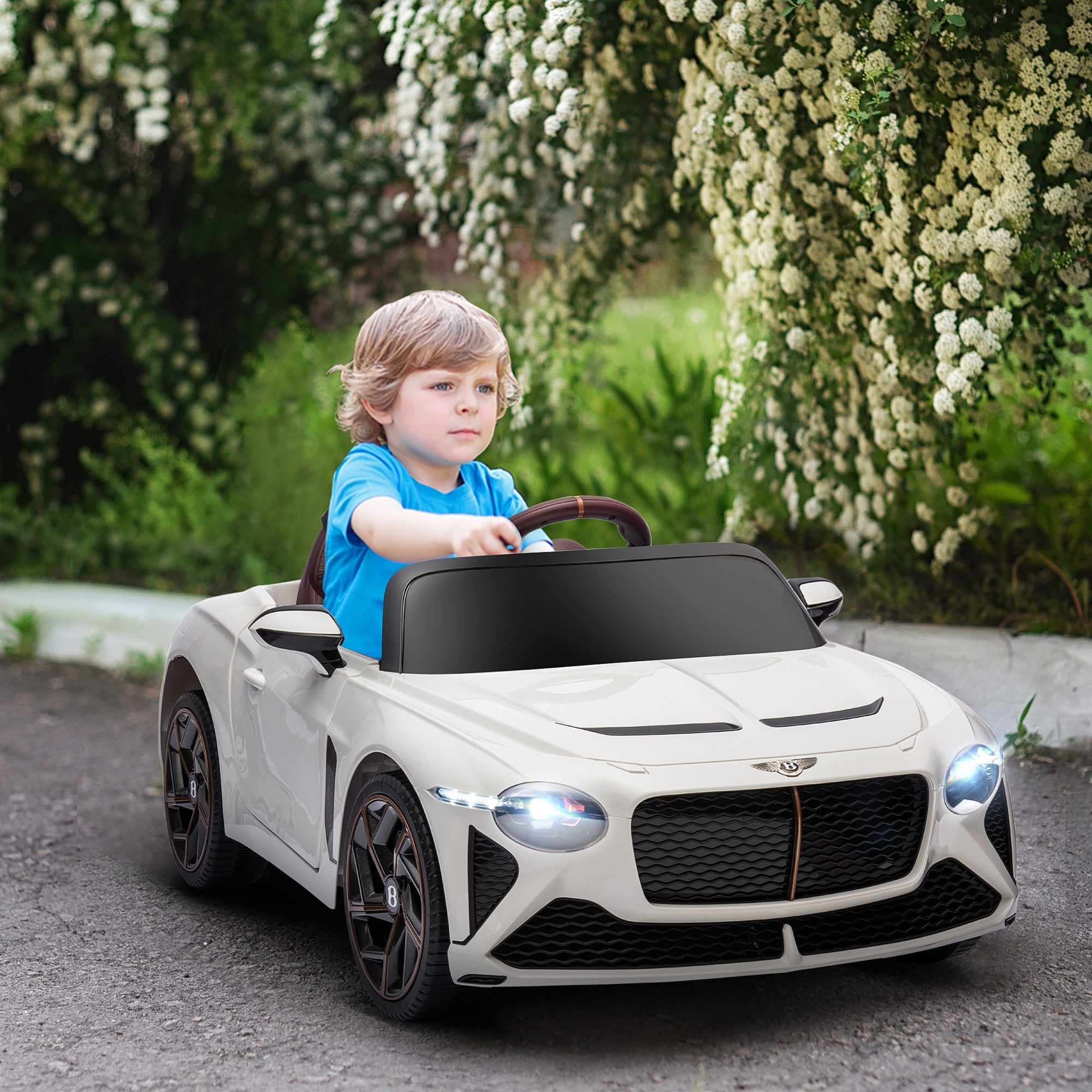Bentley Bacalar Licensed 12V Kids Electric Ride on Car w/ Remote Control, Powered Electric Car w/ Portable Battery, for Kids Aged 3-5, White-1