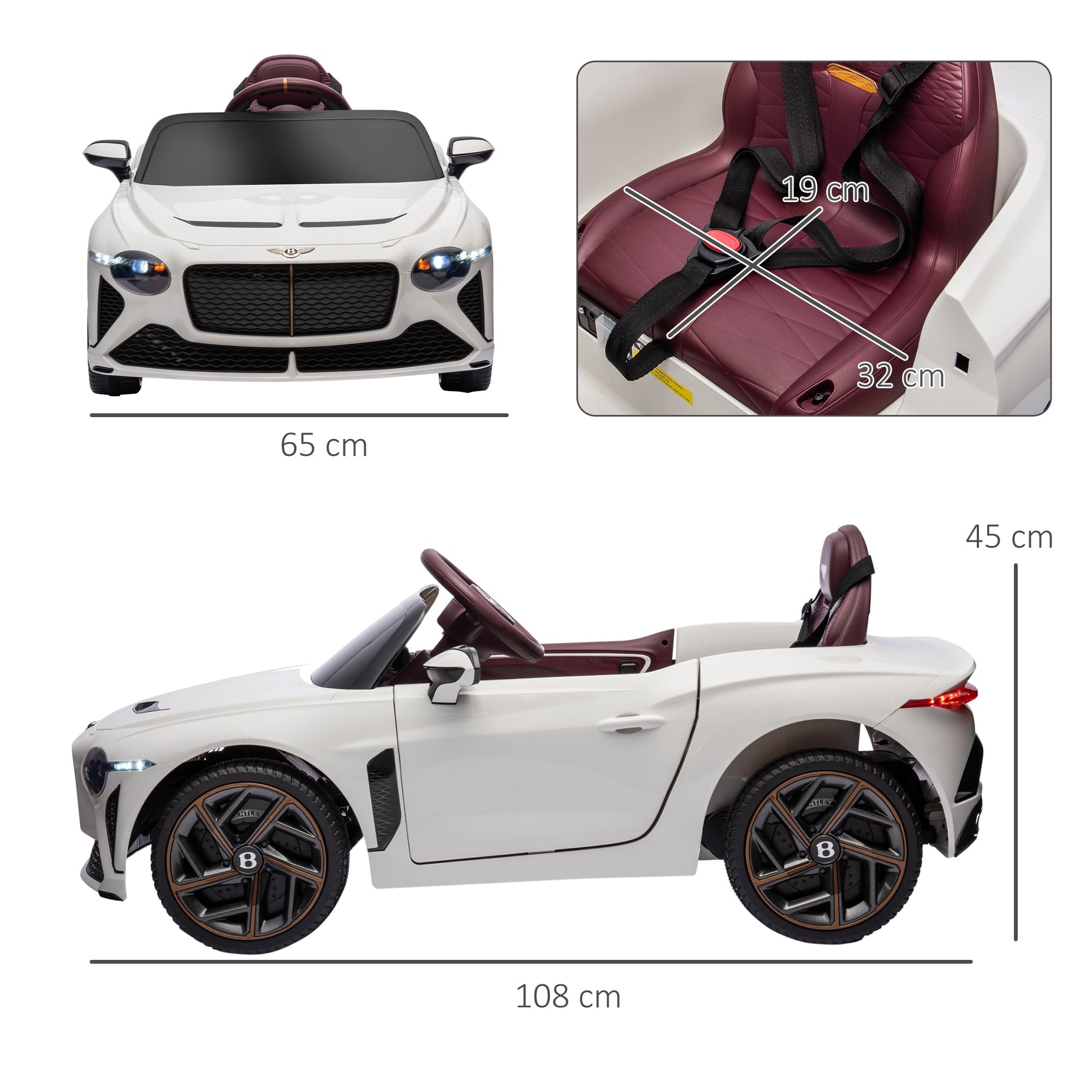 Bentley Bacalar Licensed 12V Kids Electric Ride on Car w/ Remote Control, Powered Electric Car w/ Portable Battery, for Kids Aged 3-5, White-2
