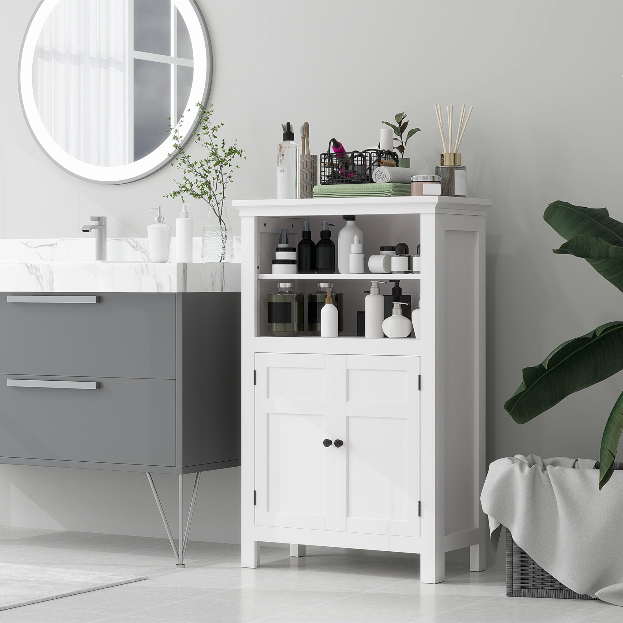 Multi-Storage Modern Bathroom Cabinet - White-1