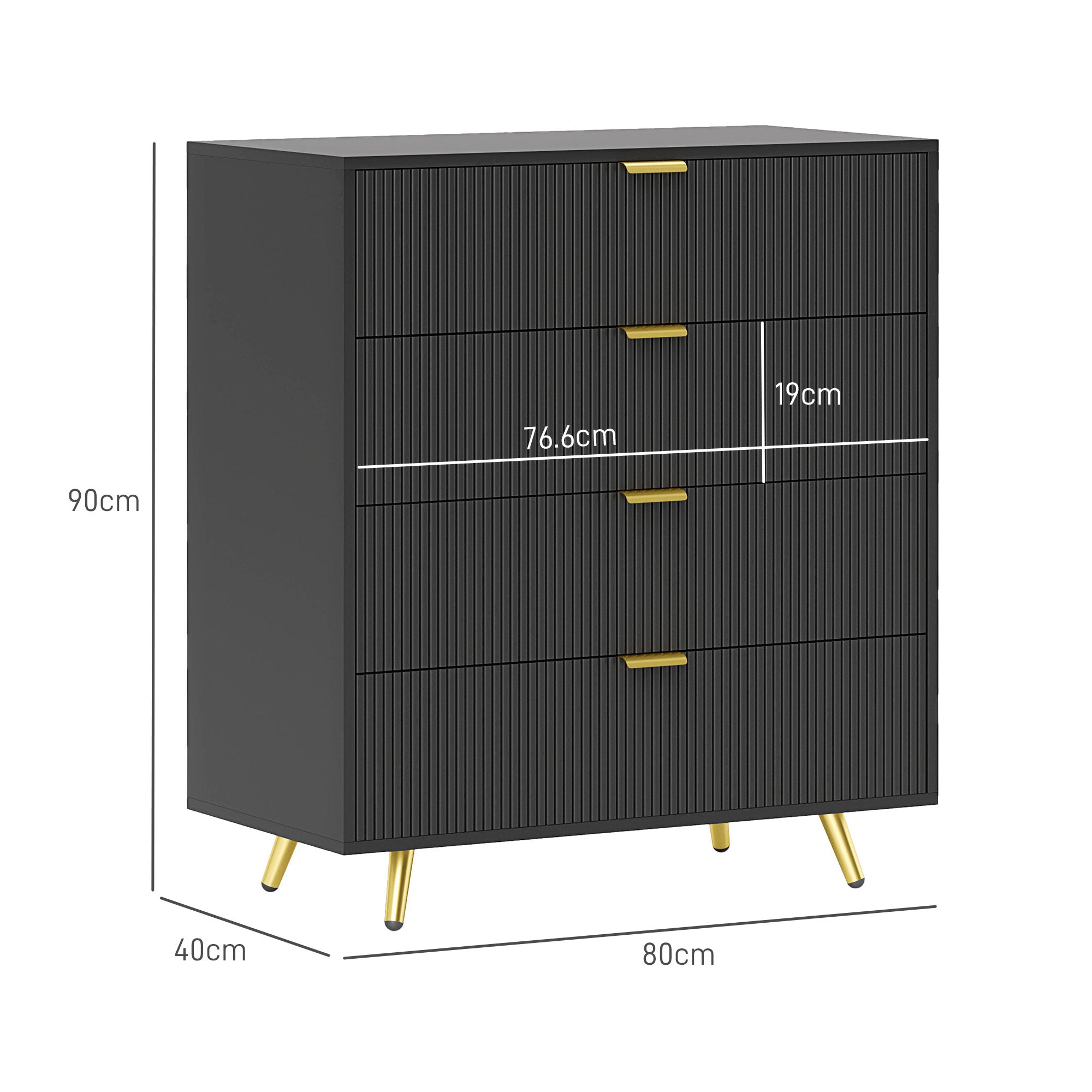 Elegant Four-Drawer Bedside Table - Black-2