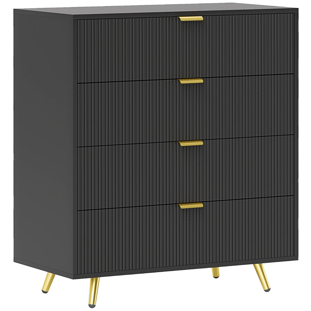 Elegant Four-Drawer Bedside Table - Black-0