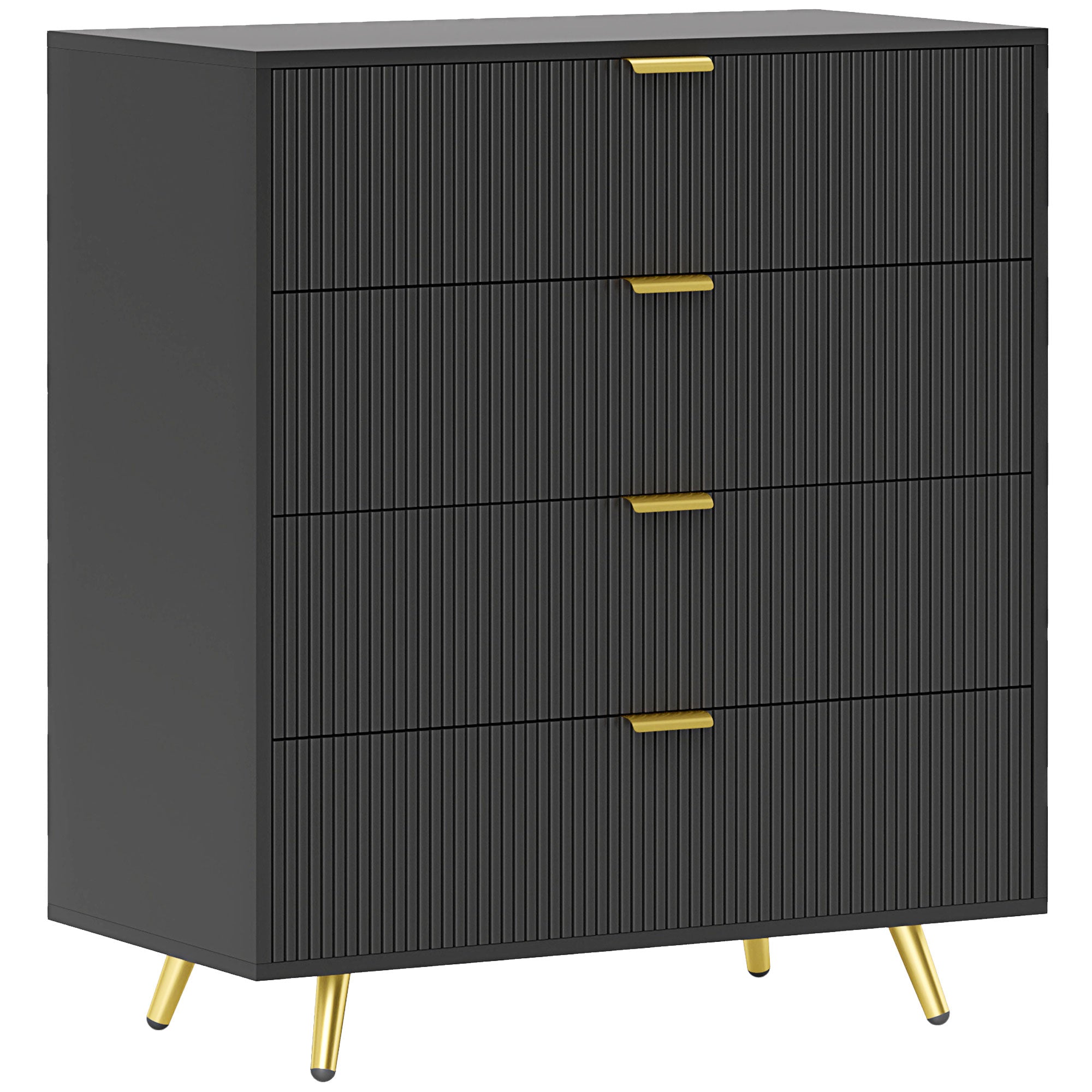 Elegant Four-Drawer Bedside Table - Black-0