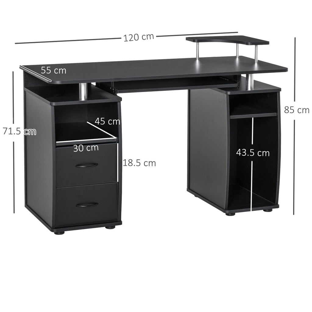 Computer Desk Office PC Table Workstation with Keyboard Tray, CPU Shelf, Drawers, Sliding Scanner Shelf, Black-2