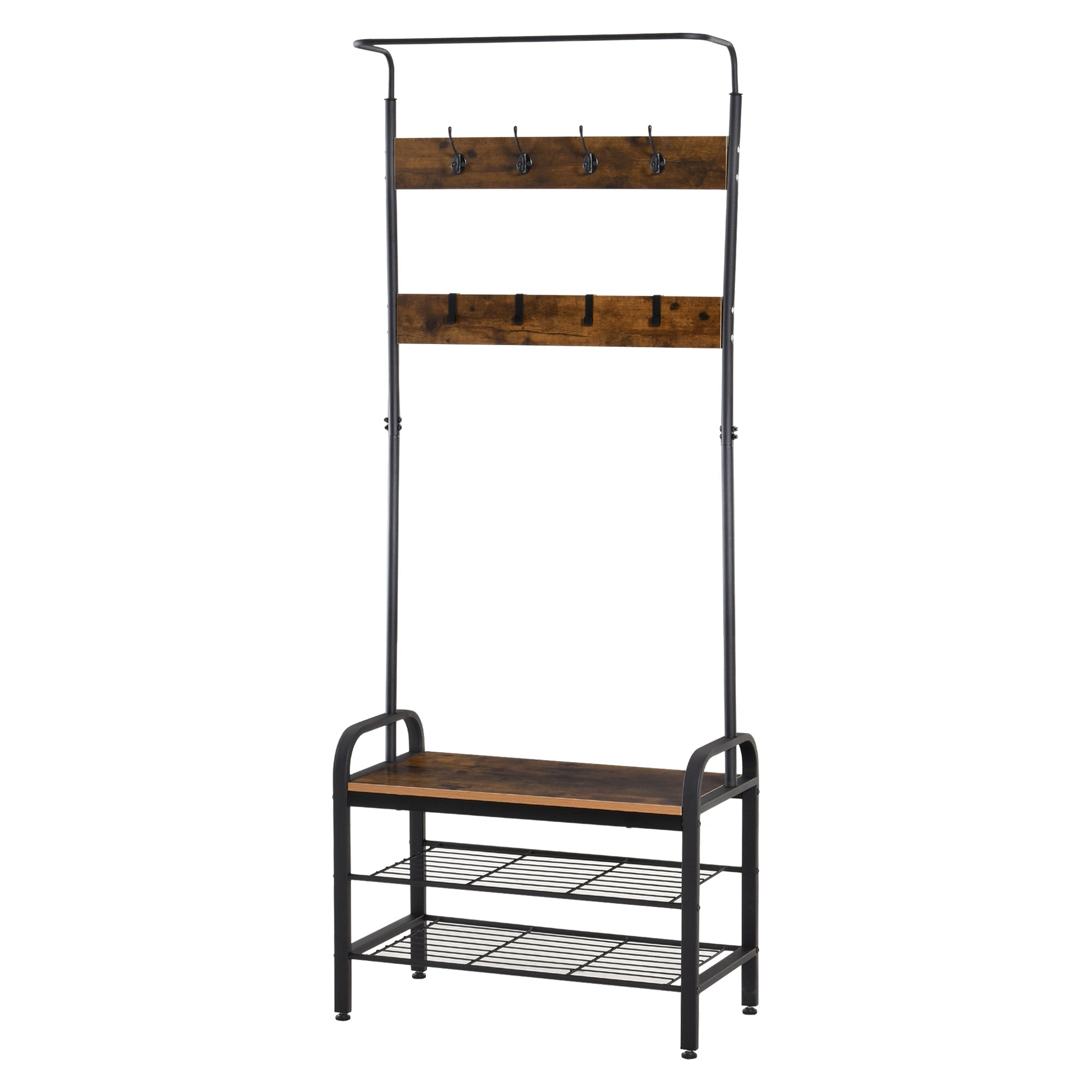Coat Rack Stand Industrial hallway Shoe Rack Removable Hooks Metal Wood Hangers Storage Cabinet Rustic Brown 72L x 34W x 185H(cm)-0