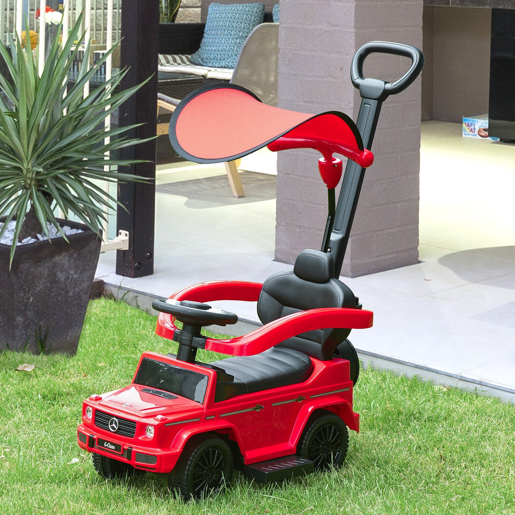 Compatible Kids Children's Ride-On Push Along Car Sliding Walker Mercedes-Benz G350 Licensed Floor Slider Vehicle with Steering Wheel Red-1
